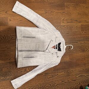 New with tags white and grey distressed real leather jacket size medium.